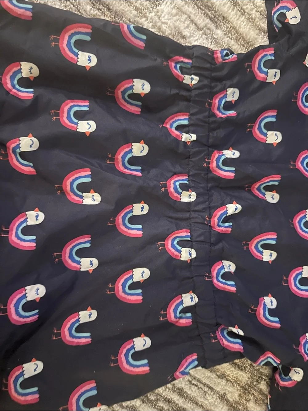 Hatley Navy Hooded Jacket with Pink Fleece Lining and Bird Print - size 8 kids